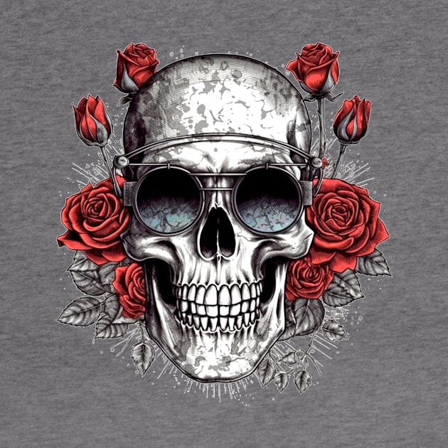 Cool Hipster Skull with Glasses and Roses by Unelmoija